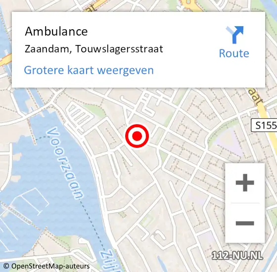 Locatie op kaart van de 112 melding: Ambulance Zaandam, Touwslagersstraat op 30 december 2023 05:38