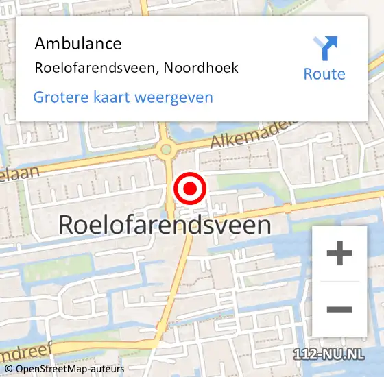 Locatie op kaart van de 112 melding: Ambulance Roelofarendsveen, Noordhoek op 20 september 2014 09:07