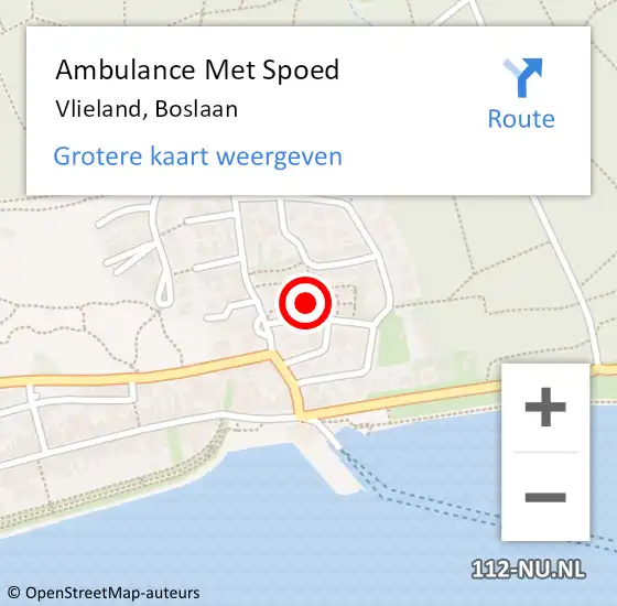 Locatie op kaart van de 112 melding: Ambulance Met Spoed Naar Vlieland, Boslaan op 20 september 2014 09:09