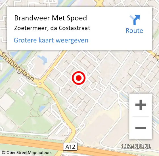 Locatie op kaart van de 112 melding: Brandweer Met Spoed Naar Zoetermeer, da Costastraat op 30 december 2023 07:32