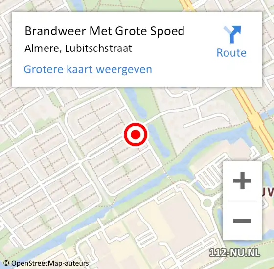 Locatie op kaart van de 112 melding: Brandweer Met Grote Spoed Naar Almere, Lubitschstraat op 30 december 2023 08:10