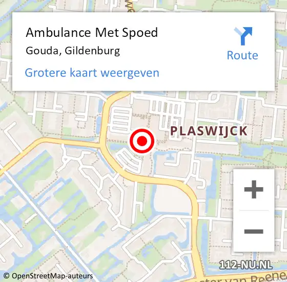 Locatie op kaart van de 112 melding: Ambulance Met Spoed Naar Gouda, Gildenburg op 30 december 2023 08:17