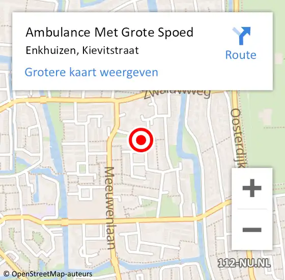 Locatie op kaart van de 112 melding: Ambulance Met Grote Spoed Naar Enkhuizen, Kievitstraat op 30 december 2023 08:57