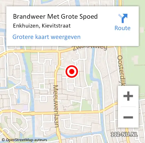 Locatie op kaart van de 112 melding: Brandweer Met Grote Spoed Naar Enkhuizen, Kievitstraat op 30 december 2023 09:16