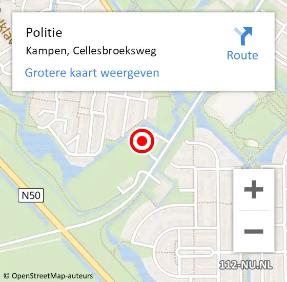 Locatie op kaart van de 112 melding: Politie Kampen, Cellesbroeksweg op 30 december 2023 09:47