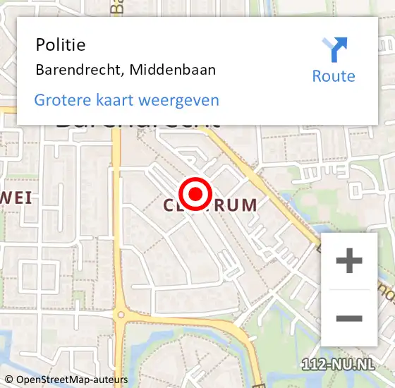 Locatie op kaart van de 112 melding: Politie Barendrecht, Middenbaan op 30 december 2023 10:40