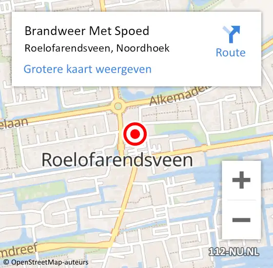 Locatie op kaart van de 112 melding: Brandweer Met Spoed Naar Roelofarendsveen, Noordhoek op 20 september 2014 09:35