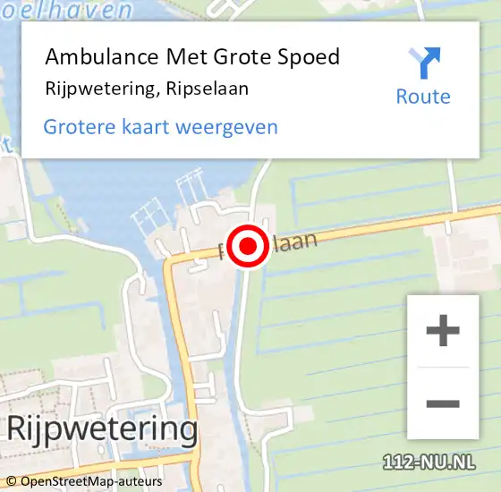 Locatie op kaart van de 112 melding: Ambulance Met Grote Spoed Naar Rijpwetering, Ripselaan op 30 december 2023 10:52