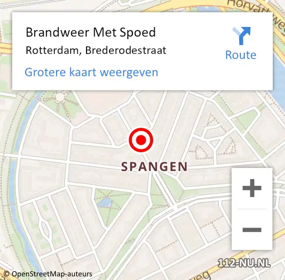 Locatie op kaart van de 112 melding: Brandweer Met Spoed Naar Rotterdam, Brederodestraat op 30 december 2023 10:57