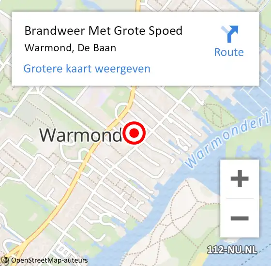 Locatie op kaart van de 112 melding: Brandweer Met Grote Spoed Naar Warmond, De Baan op 30 december 2023 11:27