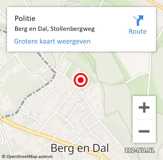 Locatie op kaart van de 112 melding: Politie Berg en Dal, Stollenbergweg op 30 december 2023 11:28