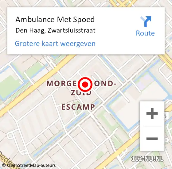 Locatie op kaart van de 112 melding: Ambulance Met Spoed Naar Den Haag, Zwartsluisstraat op 30 december 2023 12:24