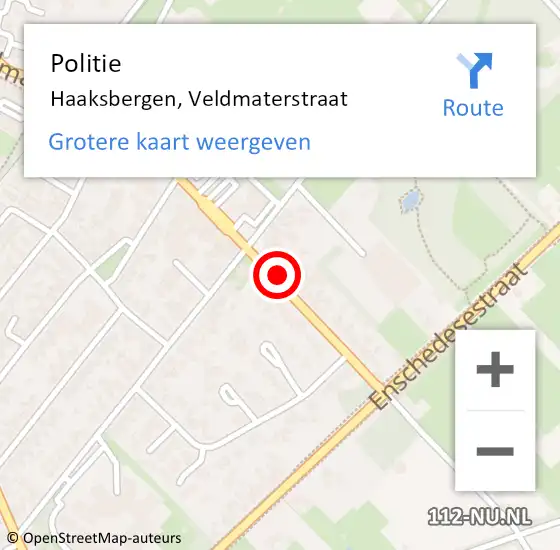 Locatie op kaart van de 112 melding: Politie Haaksbergen, Veldmaterstraat op 30 december 2023 13:18