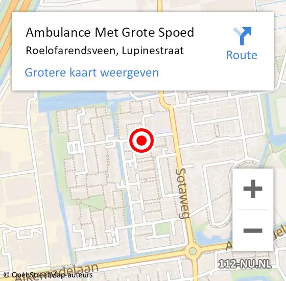 Locatie op kaart van de 112 melding: Ambulance Met Grote Spoed Naar Roelofarendsveen, Lupinestraat op 30 december 2023 14:13
