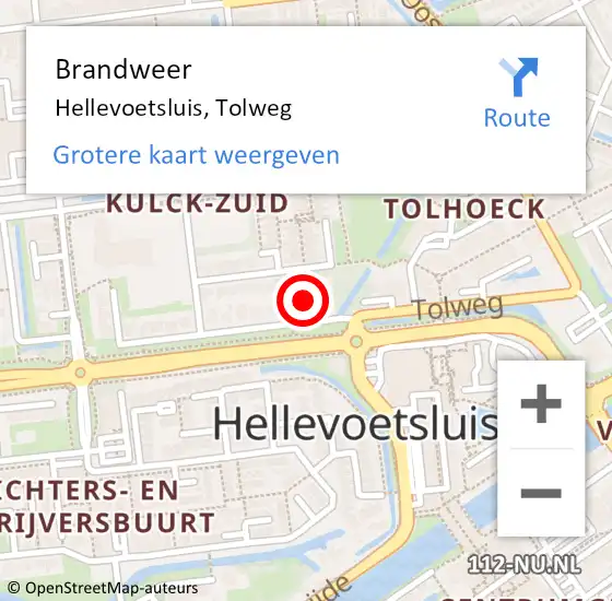 Locatie op kaart van de 112 melding: Brandweer Hellevoetsluis, Tolweg op 30 december 2023 15:14