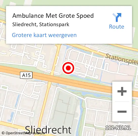 Locatie op kaart van de 112 melding: Ambulance Met Grote Spoed Naar Sliedrecht, Stationspark op 30 december 2023 15:30