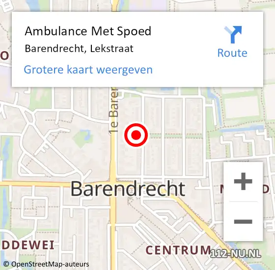 Locatie op kaart van de 112 melding: Ambulance Met Spoed Naar Barendrecht, Lekstraat op 30 december 2023 16:15