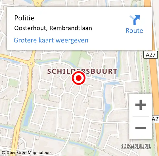 Locatie op kaart van de 112 melding: Politie Oosterhout, Rembrandtlaan op 30 december 2023 16:32