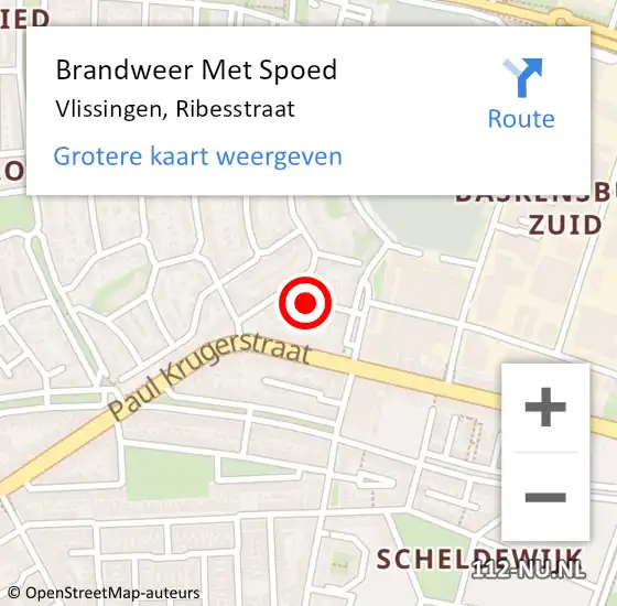 Locatie op kaart van de 112 melding: Brandweer Met Spoed Naar Vlissingen, Ribesstraat op 30 december 2023 16:39