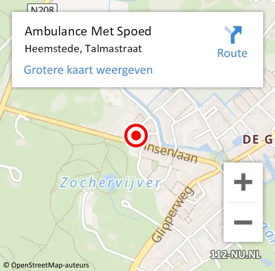 Locatie op kaart van de 112 melding: Ambulance Met Spoed Naar Heemstede, Talmastraat op 30 december 2023 17:39