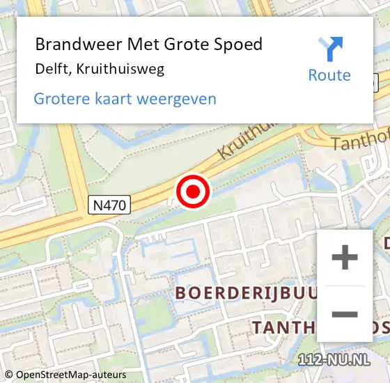 Locatie op kaart van de 112 melding: Brandweer Met Grote Spoed Naar Delft, Kruithuisweg op 30 december 2023 17:58