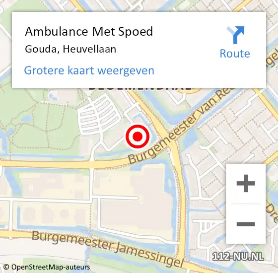 Locatie op kaart van de 112 melding: Ambulance Met Spoed Naar Gouda, Heuvellaan op 30 december 2023 18:29