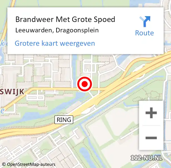 Locatie op kaart van de 112 melding: Brandweer Met Grote Spoed Naar Leeuwarden, Dragoonsplein op 30 december 2023 19:10