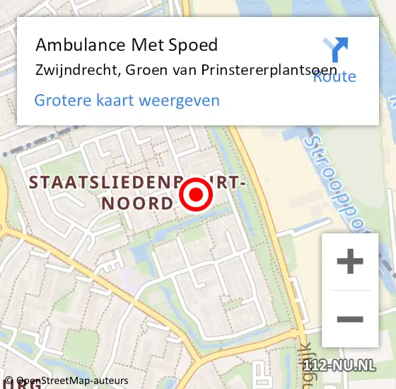 Locatie op kaart van de 112 melding: Ambulance Met Spoed Naar Zwijndrecht, Groen van Prinstererplantsoen op 30 december 2023 19:12