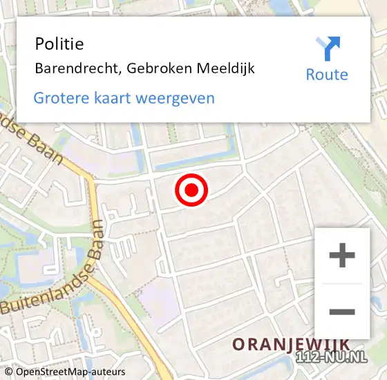 Locatie op kaart van de 112 melding: Politie Barendrecht, Gebroken Meeldijk op 30 december 2023 19:36