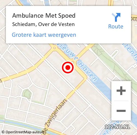 Locatie op kaart van de 112 melding: Ambulance Met Spoed Naar Schiedam, Over de Vesten op 30 december 2023 19:55