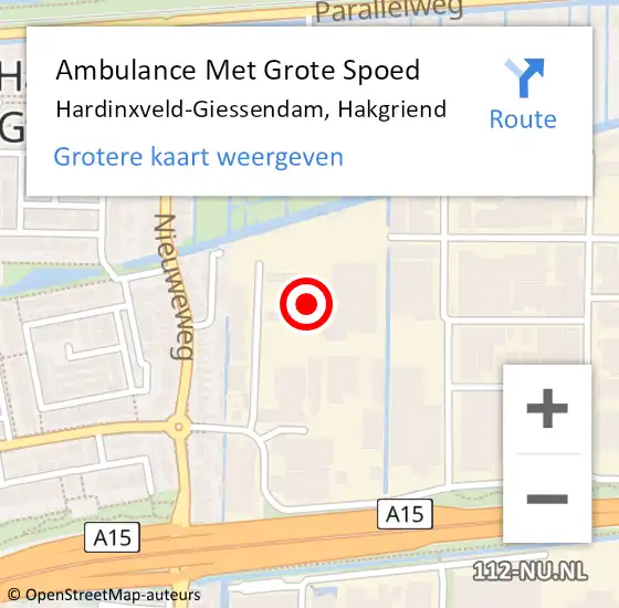 Locatie op kaart van de 112 melding: Ambulance Met Grote Spoed Naar Hardinxveld-Giessendam, Hakgriend op 30 december 2023 20:00
