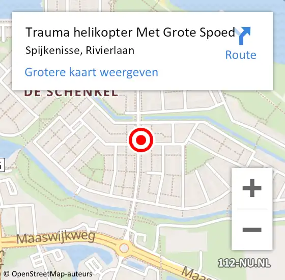 Locatie op kaart van de 112 melding: Trauma helikopter Met Grote Spoed Naar Spijkenisse, Rivierlaan op 30 december 2023 20:04