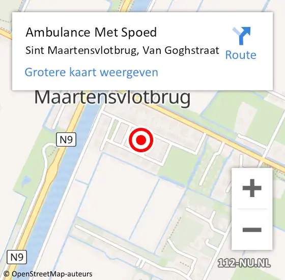 Locatie op kaart van de 112 melding: Ambulance Met Spoed Naar Sint Maartensvlotbrug, Van Goghstraat op 30 december 2023 20:39