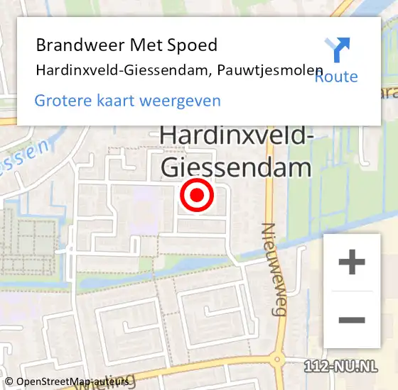 Locatie op kaart van de 112 melding: Brandweer Met Spoed Naar Hardinxveld-Giessendam, Pauwtjesmolen op 30 december 2023 20:52