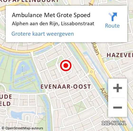 Locatie op kaart van de 112 melding: Ambulance Met Grote Spoed Naar Alphen aan den Rijn, Lissabonstraat op 30 december 2023 21:06