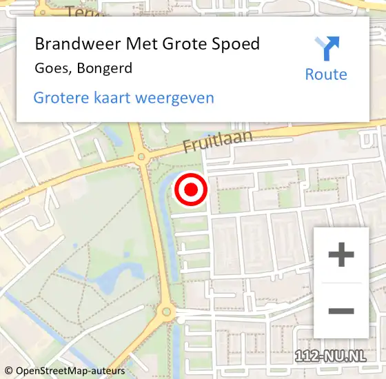 Locatie op kaart van de 112 melding: Brandweer Met Grote Spoed Naar Goes, Bongerd op 20 september 2014 10:50