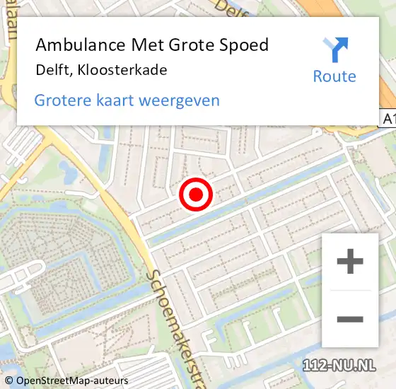 Locatie op kaart van de 112 melding: Ambulance Met Grote Spoed Naar Delft, Kloosterkade op 30 december 2023 21:54