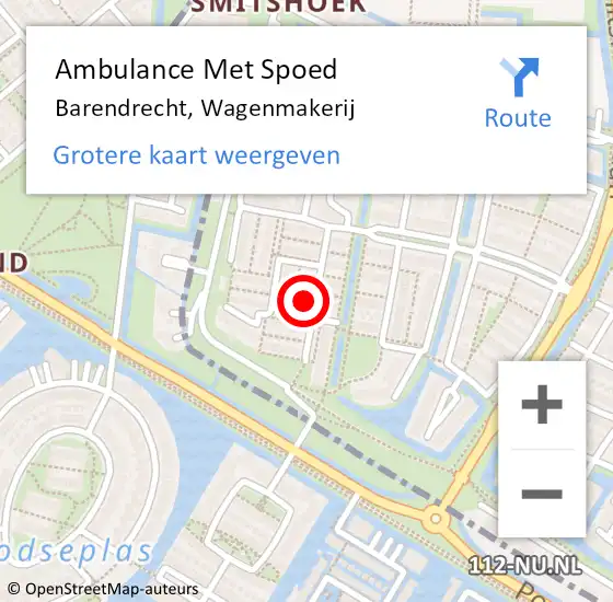 Locatie op kaart van de 112 melding: Ambulance Met Spoed Naar Barendrecht, Wagenmakerij op 30 december 2023 22:45