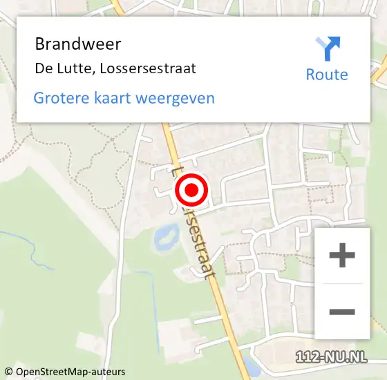 Locatie op kaart van de 112 melding: Brandweer De Lutte, Lossersestraat op 30 december 2023 22:51