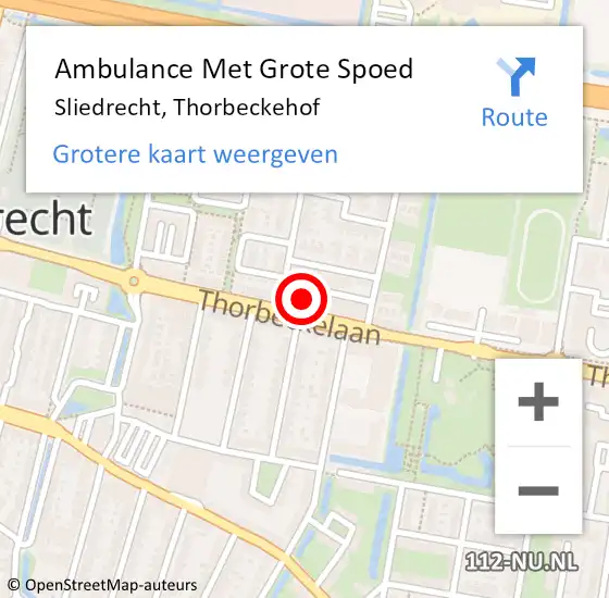 Locatie op kaart van de 112 melding: Ambulance Met Grote Spoed Naar Sliedrecht, Thorbeckehof op 30 december 2023 23:21