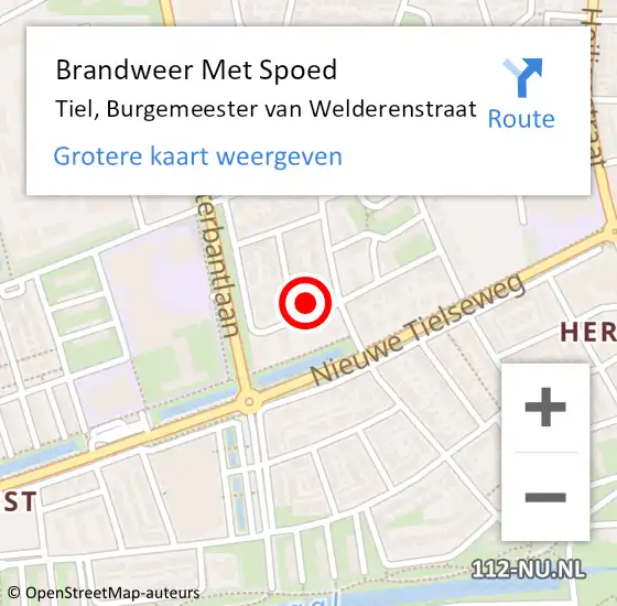 Locatie op kaart van de 112 melding: Brandweer Met Spoed Naar Tiel, Burgemeester van Welderenstraat op 30 december 2023 23:31