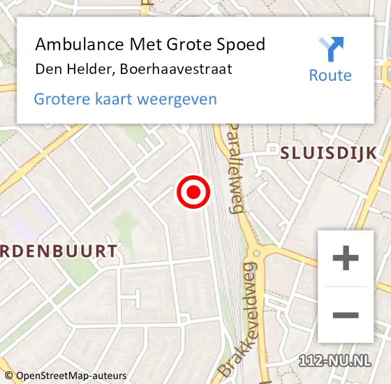 Locatie op kaart van de 112 melding: Ambulance Met Grote Spoed Naar Den Helder, Boerhaavestraat op 31 december 2023 00:00