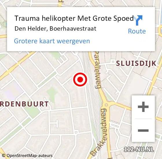 Locatie op kaart van de 112 melding: Trauma helikopter Met Grote Spoed Naar Den Helder, Boerhaavestraat op 31 december 2023 00:00