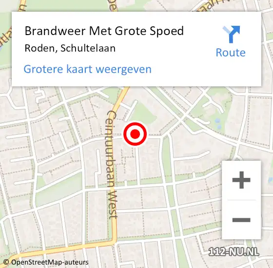 Locatie op kaart van de 112 melding: Brandweer Met Grote Spoed Naar Roden, Schultelaan op 31 december 2023 00:08