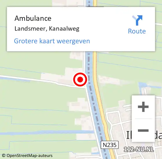 Locatie op kaart van de 112 melding: Ambulance Landsmeer, Kanaalweg op 31 december 2023 00:27