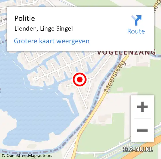 Locatie op kaart van de 112 melding: Politie Lienden, Linge Singel op 31 december 2023 01:10