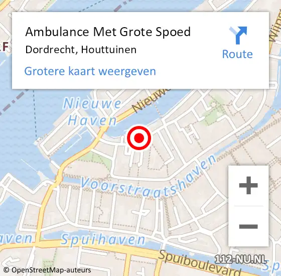 Locatie op kaart van de 112 melding: Ambulance Met Grote Spoed Naar Dordrecht, Houttuinen op 31 december 2023 01:23