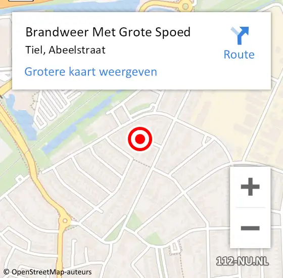 Locatie op kaart van de 112 melding: Brandweer Met Grote Spoed Naar Tiel, Abeelstraat op 31 december 2023 02:06