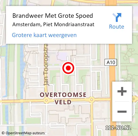 Locatie op kaart van de 112 melding: Brandweer Met Grote Spoed Naar Amsterdam, Piet Mondriaanstraat op 31 december 2023 04:18