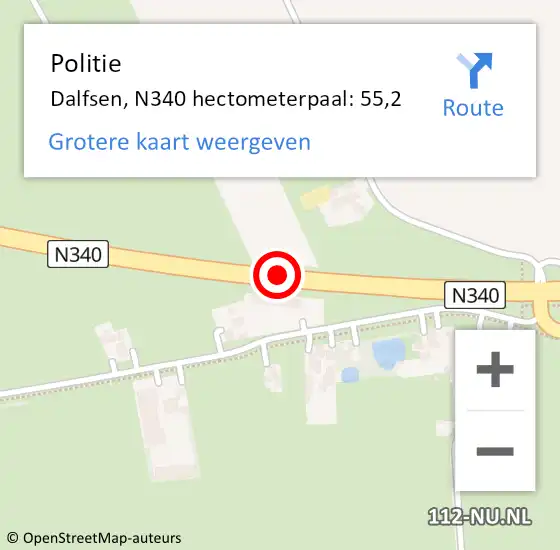 Locatie op kaart van de 112 melding: Politie Dalfsen, N340 hectometerpaal: 55,2 op 31 december 2023 05:15